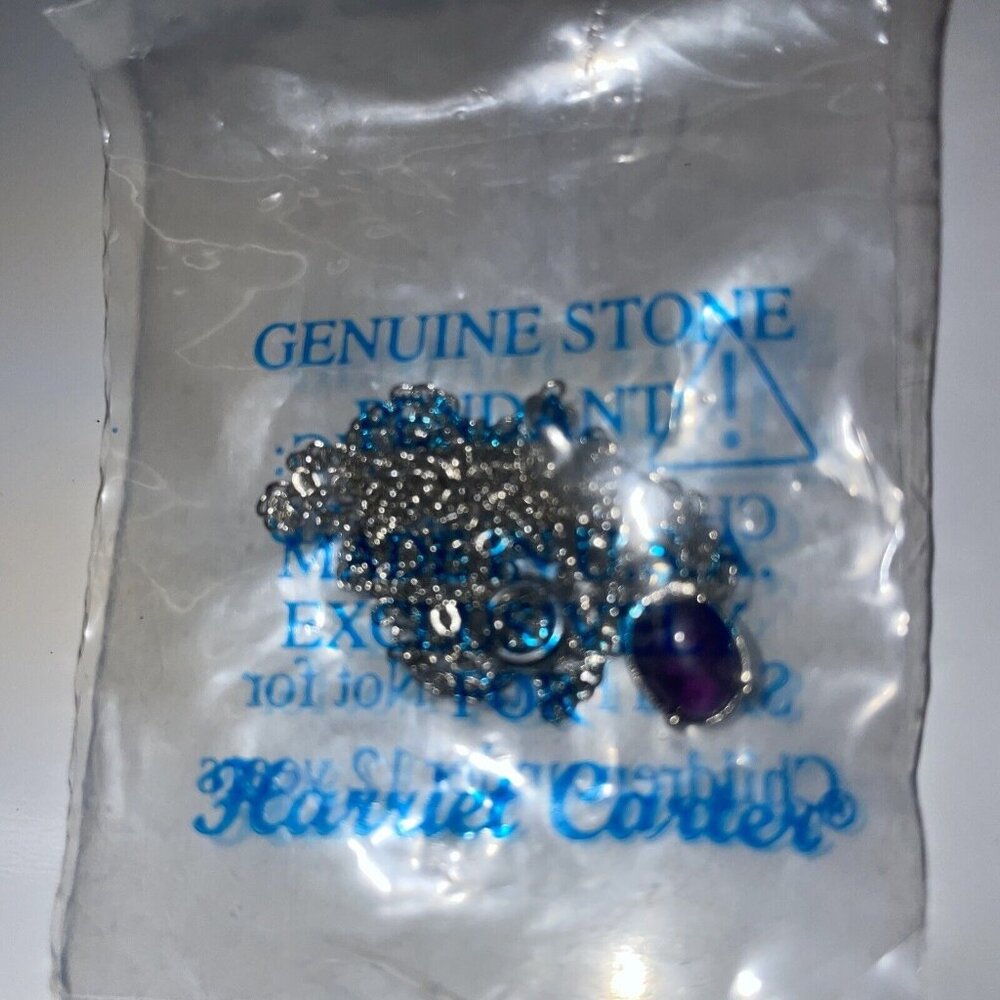 NIP VTG Genuine Purple‎ Stone Pendant Necklace Harriet Carter Silver Tone SL27